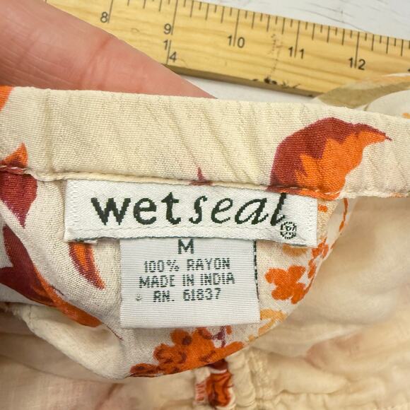 VTG Wet Seal y2k medium ivory orange halter babydoll floral dress fairy romantic - Picture 8 of 9